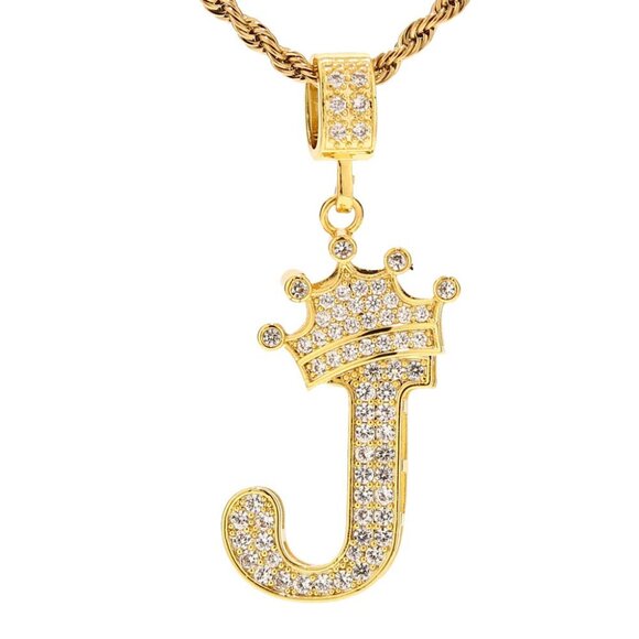 Jewelry - Gold Plated Letter Necklace Crown Pendant 23 Inch Chain Elegant Jewelry Gift